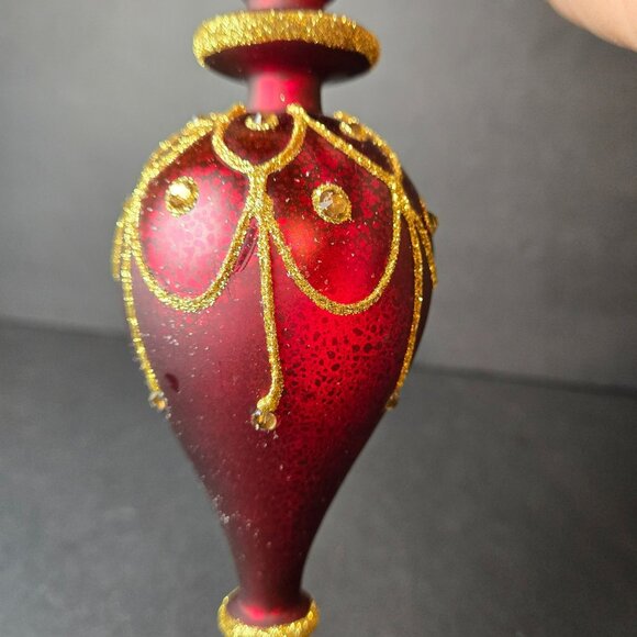 Frontgate Burgundy Gold Finial Ornament 9" Glass Teardrop Hanging Christmas - Picture 2 of 10